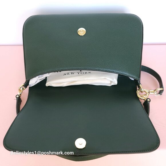 KATE SPADE Hudson Pebbled Leather Medium Flap Convertible Shoulder Bag-Northern⭐ - Picture 12 of 16
